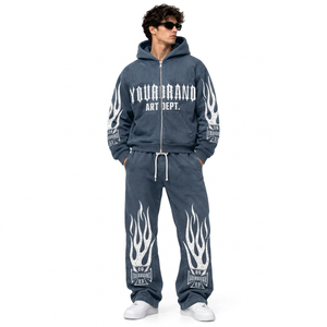 Custom Men's Heavyweight Printed Cotton Fleece Tracksuit Oversized Hoodie And <b>Sweatpants</b> <b>Set</b> With Chenille Lettering - Product Image 4