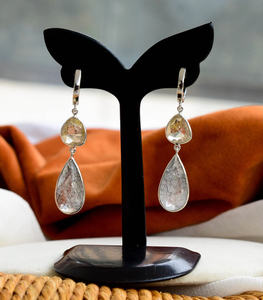 Boucles d'oreilles pendantes en quartz rutilé doré et noir double aura, style tendance en argent 925, super vente, en promotion - Product Image 1