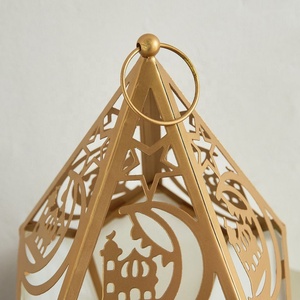2026 Ramadan Home Tabletop and Hanging Decorations Gold Metal Prism Shape Candle Holder Lantern - Product Image 4