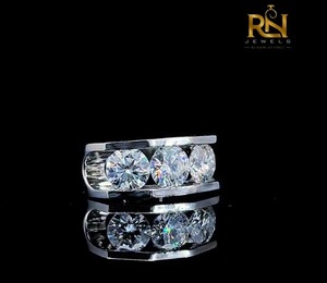 <b>Mens</b> Channel <b>Set</b> Lab Grown Diamond <b>Ring</b> Solid Gold Three Stone Band Luxury Wedding <b>Ring</b> Fine Jewelry OEM Wholesale - Product Image 6
