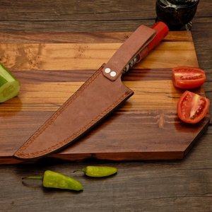 Couteau de chef artisanal en acier Damas de haute qualité, lame étroite courbée, ambidextre, style industriel, manche en résine - Product Image 6