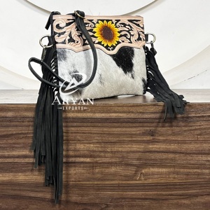 New Branded Fashionable Women Hand Tooled Leather Fringe Crossbody Bags High Quality Luxury Boho Designer Cowhide Shoulder Bags - Product Image 1