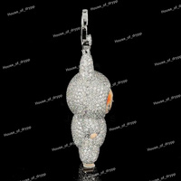 Colgante de Plata 925 con Diseño de Conejo y Piedras de Moissanita, Estilo Hip Hop, Brillante, para Unisex