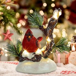 Ornamento Natalizio a Forma di Uccello Rosso Illuminato a LED, Decorazioni da Tavolo Natalizie, Albero di Pino Innevato, Decoro Festivo per Interni, Statuetta in Resina a Forma di Cardinale - Product Image 1