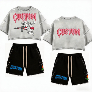 Nouvel ensemble décontracté d'été en coton 160 GSM léger, séchage rapide, respirant, t-shirt Henley à manches courtes et short à cordon de serrage pour homme - Product Image 1