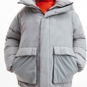 Men's Gray Puffer Jacket Hooded Zipper Closure <b>Thick</b> <b>Winter</b> Casual <b>Coat</b> with Pockets Polyester Wadding Warm Outerwear - Product Image 4