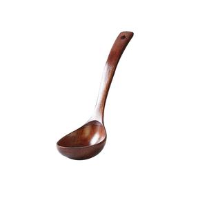 Louche à soupe en acier inoxydable avec long manche en bois, grande cuillère de service pour soupe, bouillie, riz - Product Image 1
