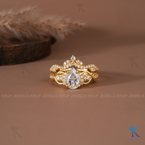 Bague de fiançailles en or massif avec diamant de laboratoire en forme de poire, style floral vintage tendance, bijoux fins de mariée, sur mesure pour femme, idéale pour les fêtes - Product Image 1