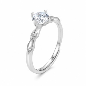 Anillo de Compromiso de Plata 925 con Diamante Redondo para Mujer, Engaste de Garras, Estilo Clásico - Product Image 4