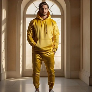 Chándal Amarillo con Capucha para Hombre, Largo, Color Sólido, Ropa Casual, 100% Poliéster, Cierre con Cordón, Bolsillos Laterales - Product Image 6