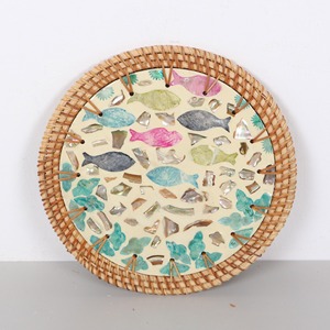 Decorative rattan placemat with sage green mother of pearl inlay newest design handwoven placemats - Product Image 3
