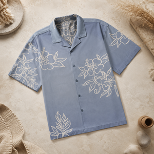 Elegant Men's Grey Blue Embroidered Cotton <b>Half</b> Sleeve <b>Shirt</b> Casual Summer Wear for Modern Buyers - Product Image 4