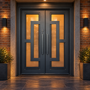 GA-40G Puerta de Entrada Doble de Madera Sólida Moderna de Última Generación con Vidrio Cortado por CNC para Apartamento - Product Image 5