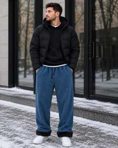 Pantalones Deportivos de Forro Polar para Hombre Tenjam Trading, Cintura Elástica con Cordón, Pantalones Casuales de Invierno, Azules, Resistentes, Ecológicos y Transpirables - Product Image 1
