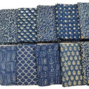 印度手工印花棉蓝面料服装二手印花靛蓝色柔软面料