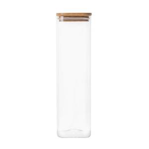 Clear Glass Storage Canister with Wood Lid Kitchen Organizer for Coffee Tea Sugar Spices Nuts <b>Cookies</b> Dry Ingredients - Product Image 5