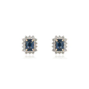 14K Real Yellow Gold Octagon Shape <b>Blue</b> Sapphire & Round Cut Diamond Cluster <b>Stud</b> <b>Earrings</b> Everyday Wear Women & Girls Jewelry - Product Image 1