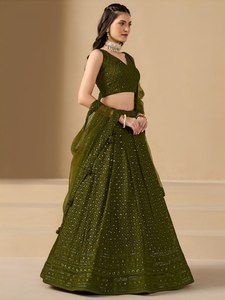 Traditional Georgette Lehenga Choli Resham <b>Sequins</b> Embroidered Evening Dress for Wedding Party Women - Product Image 4