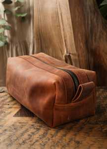 Mens Genuine Leather Toiletry Bag Vintage Dopp <b>Kit</b> Travel Wash Bag Large <b>Shaving</b> <b>Kit</b> Organizer Custom Factory TYG-0252 - Product Image 5