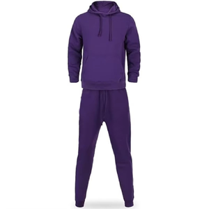 Conjunto Deportivo Morado para Hombre con Capucha, Sudadera y Pantalones de Manga Larga, Color Sólido, Casual, 100% Algodón, Transpirable, Corte Regular, Otoño - Product Image 1