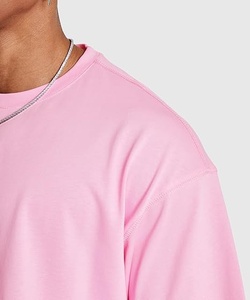 Camiseta Corta Oversize para Hombre, Color Rosa, Manga Corta, Cuello Redondo, Color Sólido, Estilo Casual, Tejido Jersey - Product Image 3