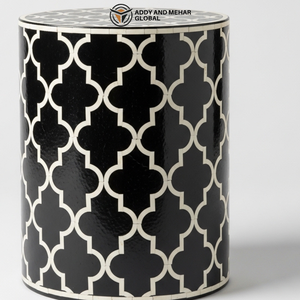 Luxury Black Bone Inlay End Table – Traditional Floral Pattern Round Black Bone Inlay Side Table - Product Image 4