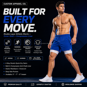 Blank Plain No Logo Double <b>Layer</b> Basketball Shorts Moisture Wicking Fabric Compression Inner Tights Back Zipper Pocket Wear - Product Image 6