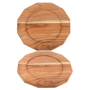 Platos octogonales de madera de Acacia seguros para alimentos, platos de cargador para servir, vajilla, plato rústico, cargador, cocina, comedor, uso para servir - Product Image 3