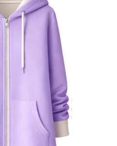 Sweat-shirt à capuche long zippé en polaire pour femme, couleur lavande, avec poches kangourou, vêtement d'hiver décontracté et chaud, fabrication OEM personnalisée - Product Image 5