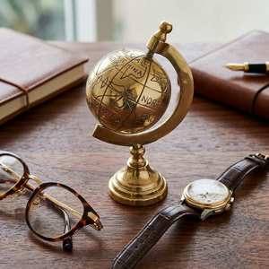 Globe Terrestre Vintage Fait Main en Laiton 11cm – Mini Carte du Monde, Ornement de Table, Décoration de Bureau, Accent pour Salle d'Étude, Inspiré des Voyages - Product Image 4