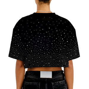 Camisa Corta de Mujer Personalizada con Pedrería de Lujo, Estilo Holgado, Moda Urbana, Manga Corta - Product Image 2