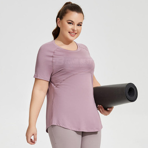 Wholesale Short Sleeve Mesh Breathable Gym <b>Tops</b> Women Quick Dry Skin-friendly Soft High Stretch Plus Size Crew Neck Tank <b>Top</b> - Product Image 2