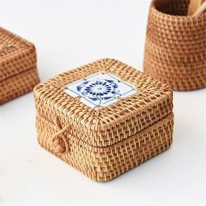 Braided rattan <b>boxes</b> <b>for</b> <b>storage</b> & <b>decor</b> low cost box container with ceramic lid excellent quality - Product Image 2