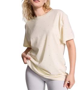 Camiseta Vintage de gran tamaño personalizada de algodón 100% para mujer, Camiseta holgada de manga corta con estampado de alta calidad y cuello redondo, cómoda - Product Image 1