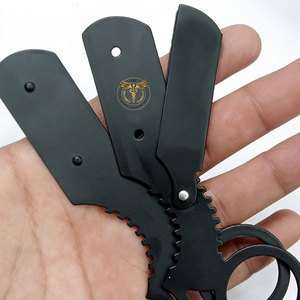 Custom Logo Matte Black Stainless Steel Folding Straight <b>Razor</b> with <b>Single</b> <b>Blade</b> for Face and Professional Salon Use - Product Image 4