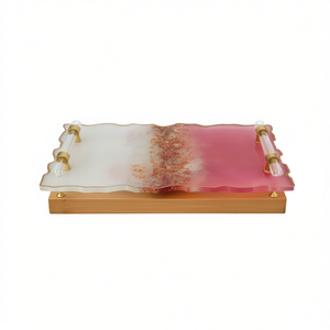 Bandeja de Servicio de Resina Elegante Hecha a Mano con Base de Madera, Bandeja Decorativa de Resina para Decoración de Mesa, Vajilla para Fiestas, Adornos de Mesa - Product Image 2
