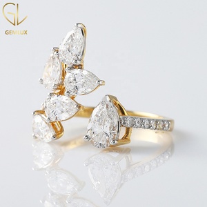 <b>Open</b> Cuff Moissanite Diamond Engagement <b>Ring</b>, Pear & Round Cut Diamond <b>Ring</b>, Unique Custom Design, Luxury Wedding <b>Ring</b> - Product Image 2