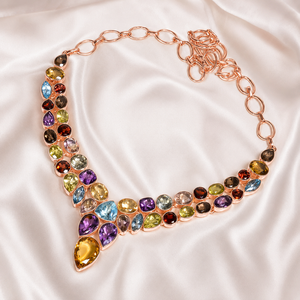 Natural Multi Gemstone <b>Statement</b> <b>Necklace</b> 925 Sterling Silver Yellow Gold Rose Gold Plated Handmade Luxury Jewelry for Women Her - Product Image 6