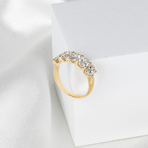 แหวนเพชรทรงรี 5 เม็ด คุณภาพพรีเมียม ฝังครึ่งวง สำหรับงานแต่งงานหรือวันครบรอบ ทำจากทองคำขาว 14K ดีไซน์หรูหรา - Product Image 2