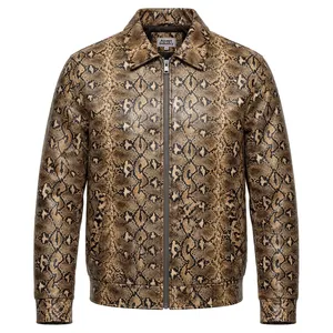 New <b>Men</b> Python Snakeskin Faux Leather Zip Up Bomber <b>Jacket</b> Minimalist Vintage <b>Safari</b> Winter Fashion Outerwear Leather <b>Jacket</b> - Product Image 1