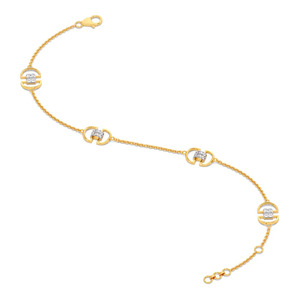 Pulsera de Diamantes con Círculos Gemelos, Cadena Doble de Oro Amarillo y Diseño Geométrico de Cuadrados Agrupados - Product Image 4