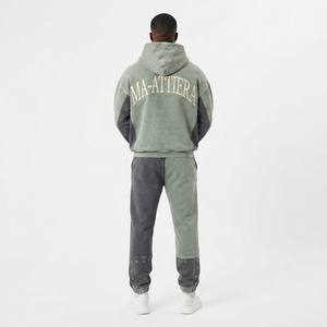 Ensemble survêtement homme personnalisé en molleton de coton, deux tons vert et noir, avec strass, style streetwear, vente en gros OEM - Product Image 2