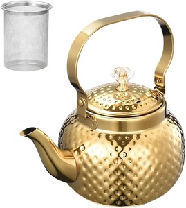 Tetera de Acero Inoxidable Dorado de Lujo con Infusor, Tetera Martillada con Tapa y Asa para Regalo del Hogar - Product Image 1