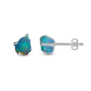 925 Silver Natural Ethiopian <b>Opal</b> Rough Butterfly Lock Stud <b>Earrings</b> Trendy Dainty Claw Setting 3-Pair Pack Wedding Party Gift - Product Image 1