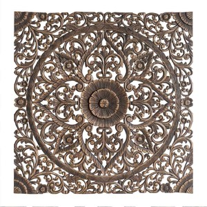 Mandala rond mural traditionnel en bois de sheesham brun artisanal - Sculpture artisanale de Moradabad Aqudus Saleem 45x45x2 cm - Product Image 4