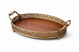 ถาดเสิร์ฟโลหะสีเงินหรูหราพร้อมหูจับดีไซน์ศิลปะ สำหรับวางเค้กและขนมหวานสไตล์โมเดิร์น - Product Image 5