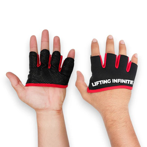 Gants de musculation demi-doigts Lifting Infinite, fitness, rouge et noir, en PU, unisexe, à enfiler - Product Image 6