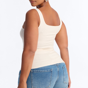 New Product Women's Square Collar Eco-Friendly Loose Fit <b>Waffle</b> Knit Cream Tank Top Slim Fit Sexy Club Style Summer Tank Tops - Product Image 2