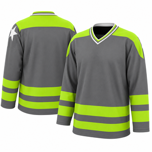 Camiseta de Hockey sobre Hielo Sublimada Personalizada, Cuello en V, Manga Larga, Gris, Verde Lima, Rayas, Poliéster que Absorbe la Humedad, para Hombre - Product Image 3