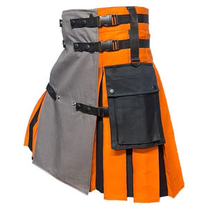 Kilt écossais gris et orange pour homme, style utilitaire, kilt moderne des Highlands, mode 2026 - Product Image 1